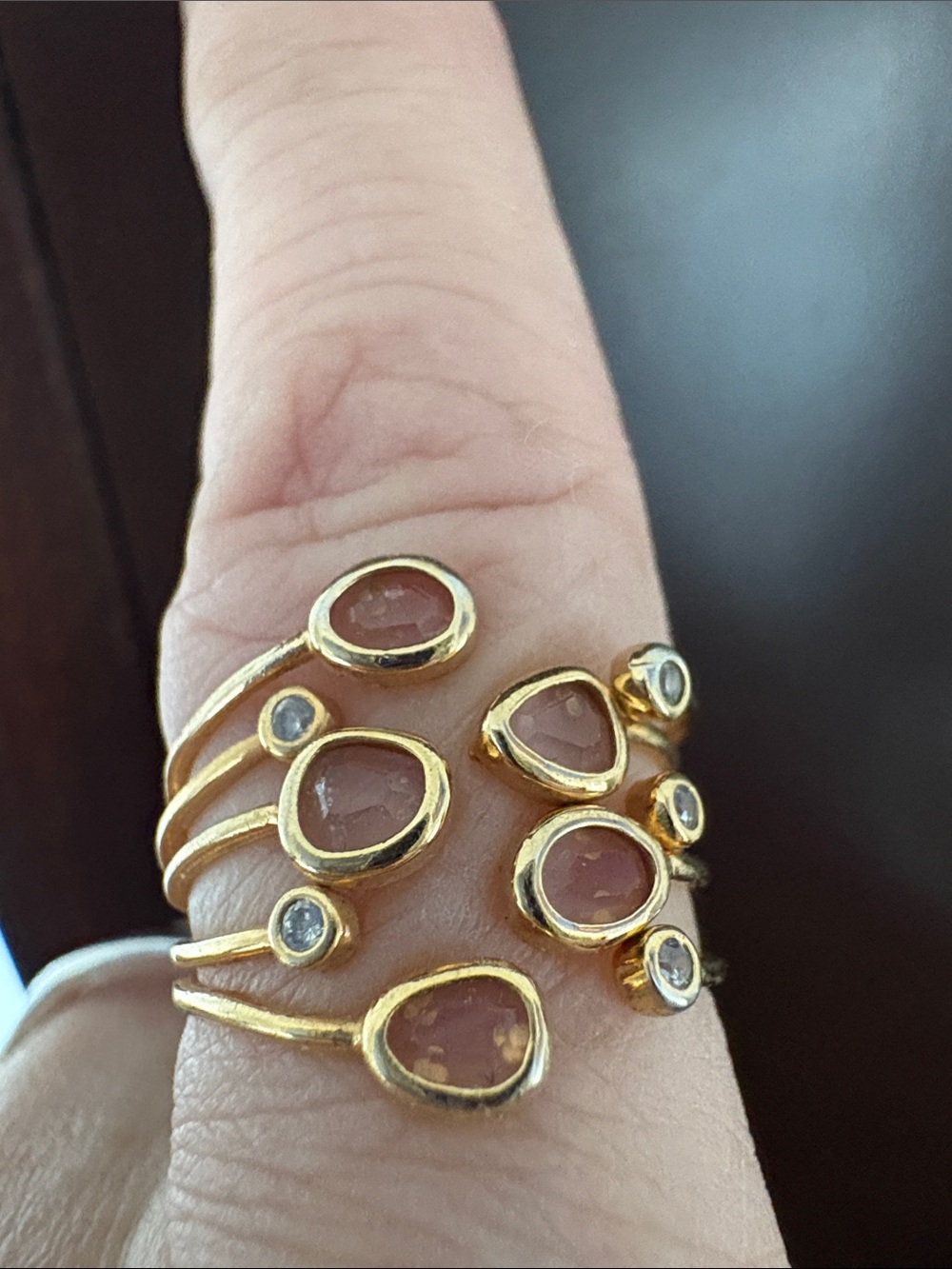 Madewell Gold-Tone Multi-Band Ring with Pink and Clear Stones